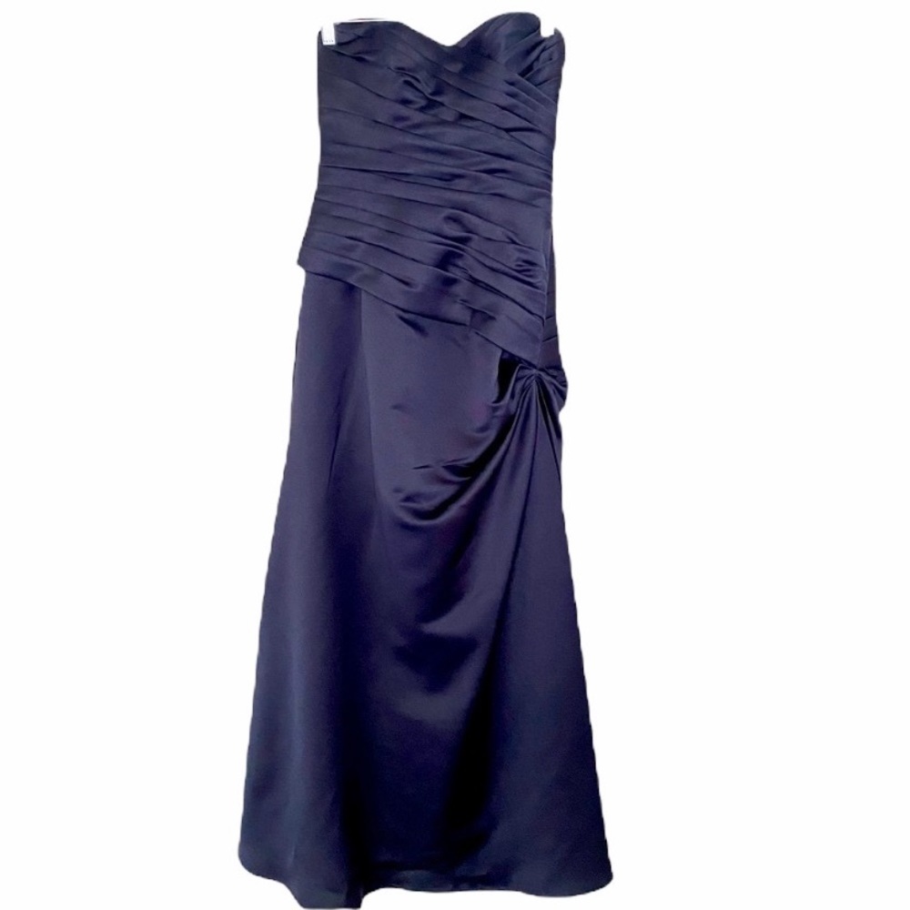 Mori Lee Strapless Navy Blue Satin Evening Gown